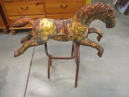 Antique Cast Iron Horse Mounted on Iron Base