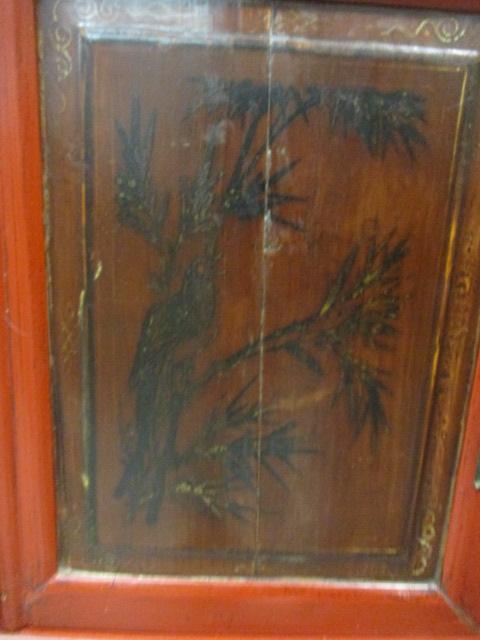Red Lacquer Chinoiserie Style Cupboard