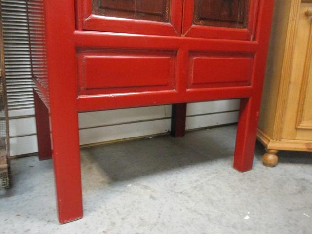 Red Lacquer Chinoiserie Style Cupboard