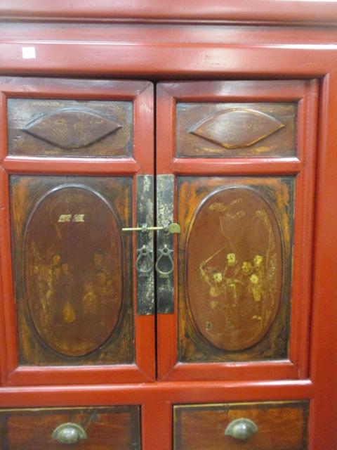 Red Lacquer Chinoiserie Style Cupboard