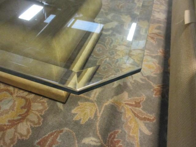 Square Beveled Glass Pedestal Base Conversation Table