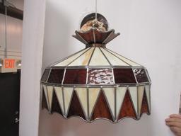 Midcentury Stained Glass Pendant Light Fixture