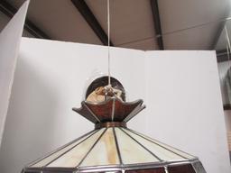 Midcentury Stained Glass Pendant Light Fixture