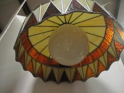 Midcentury Stained Glass Pendant Light Fixture