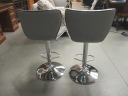 Pair of Grey Faux Leather Adjustable Swivel Bar Chairs