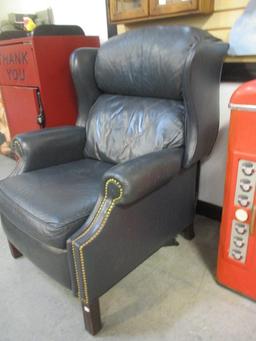 Hancock & Moore Navy Leather Wing Back Recliner