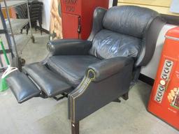 Hancock & Moore Navy Leather Wing Back Recliner