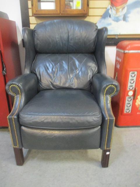 Hancock & Moore Navy Leather Wing Back Recliner