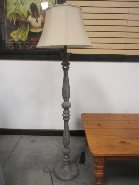 Grey White Wash Finish Spindle Post Floor Lamp