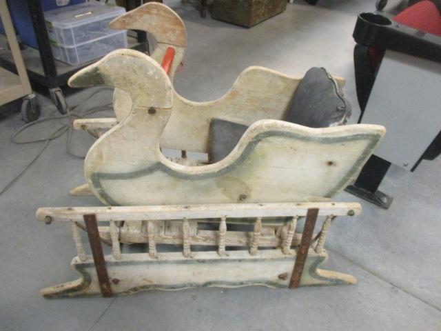 Antique Painted Child's Rocking Swan