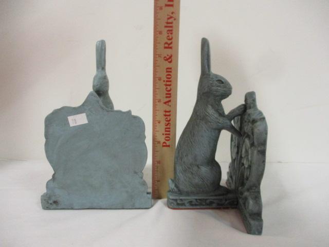 Pair of Painted Rabbit Cast Metal Bookends