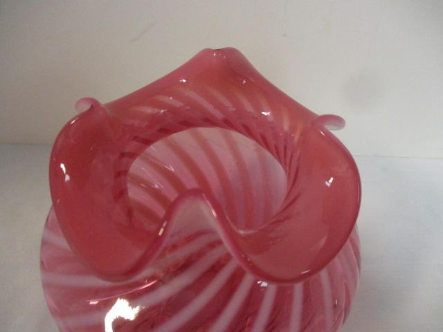 White Swirl Cranberry Glass Vase