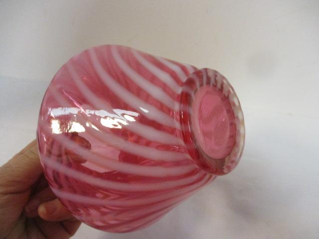 White Swirl Cranberry Glass Vase