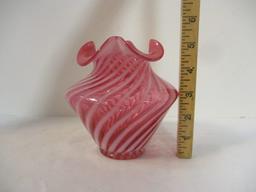 White Swirl Cranberry Glass Vase