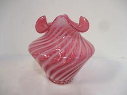 White Swirl Cranberry Glass Vase