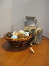 Woven Fruit Basket, Tin Wall Pocket, Decorative Milk Can