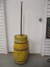 Vintage Folk Art Painted Banded Wood Butter Churn