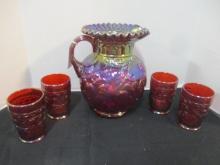 Fenton Ruby Red Iridescent 5 Piece Lemonade/Water Set