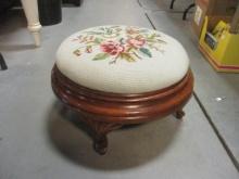 Round Footstool with Embroidered Floral Cushion