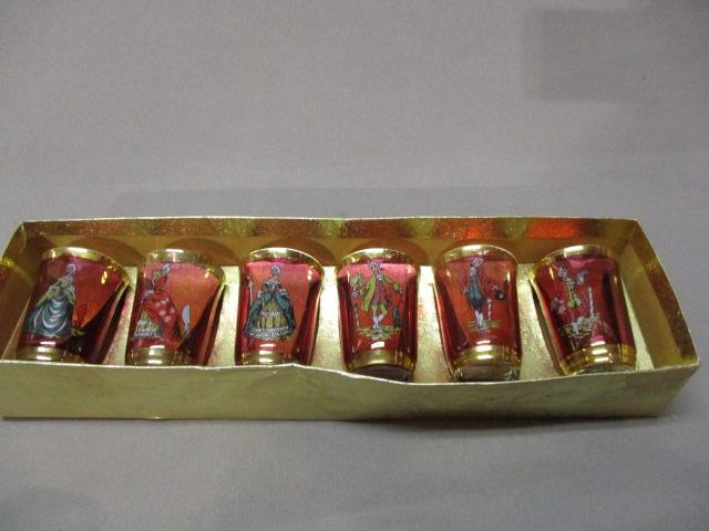 6 Vintage Venetian Ruby Shot Glasses