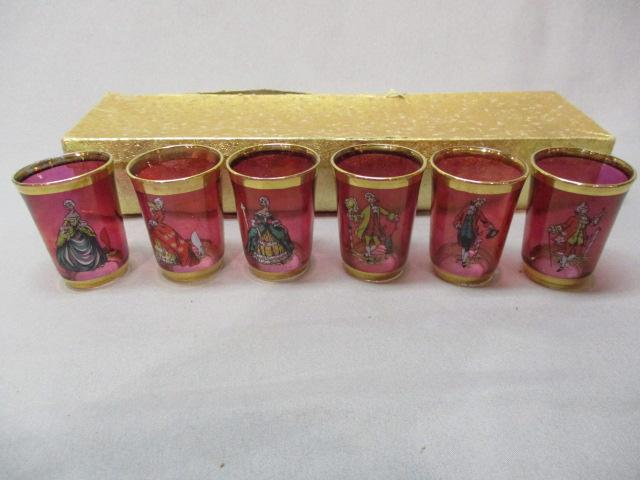 6 Vintage Venetian Ruby Shot Glasses