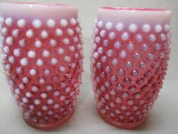 2 Fenton Cranberry Opalescent Hobnail Glasses 5"