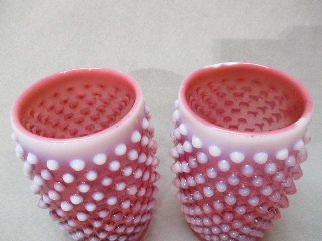 2 Fenton Cranberry Opalescent Hobnail Glasses 5"