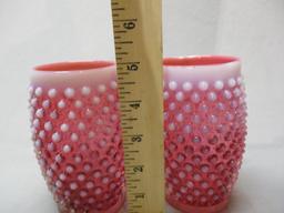 2 Fenton Cranberry Opalescent Hobnail Glasses 5"