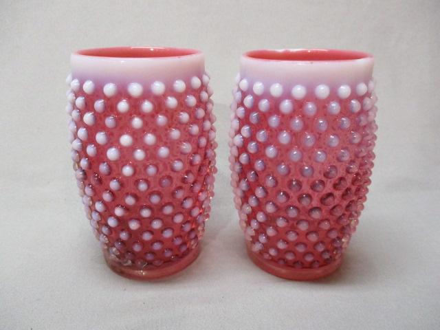 2 Fenton Cranberry Opalescent Hobnail Glasses 5"