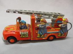 Tin Friction Fire Ladder Truck w/Original Box - Made In Japan