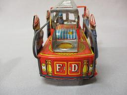 Tin Friction Fire Ladder Truck w/Original Box - Made In Japan