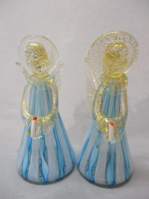 2 Murano Glass Angels with Candle 5"