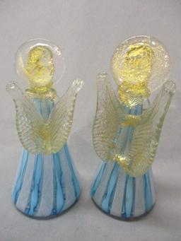 2 Murano Glass Angels with Candle 5"
