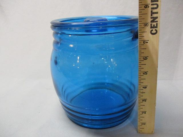 Vintage Cobalt Blue Glass Cookie Jar 8 1/2"
