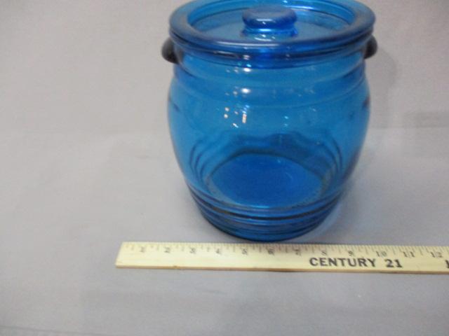 Vintage Cobalt Blue Glass Cookie Jar 8 1/2"