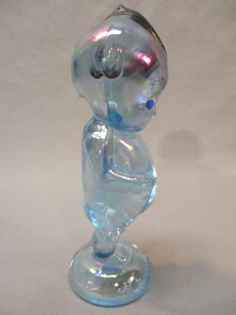 Vintage Blue Iridescent Glass Kewpie Marked Kewpie 6 1/2"