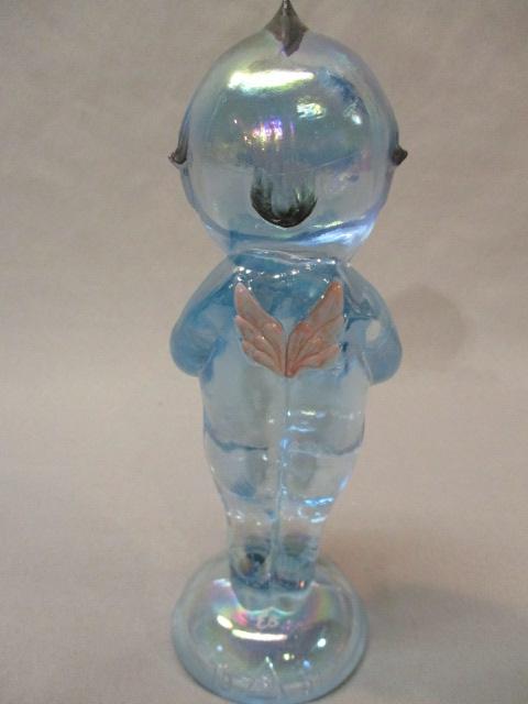 Vintage Blue Iridescent Glass Kewpie Marked Kewpie 6 1/2"