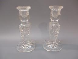 2 Crystal Candle Stick Holders 6"