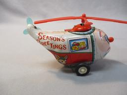 Vintage Santa Windup Tin Toy Helicopter - Made In Korea 7" x 4"