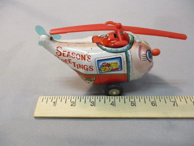 Vintage Santa Windup Tin Toy Helicopter - Made In Korea 7" x 4"