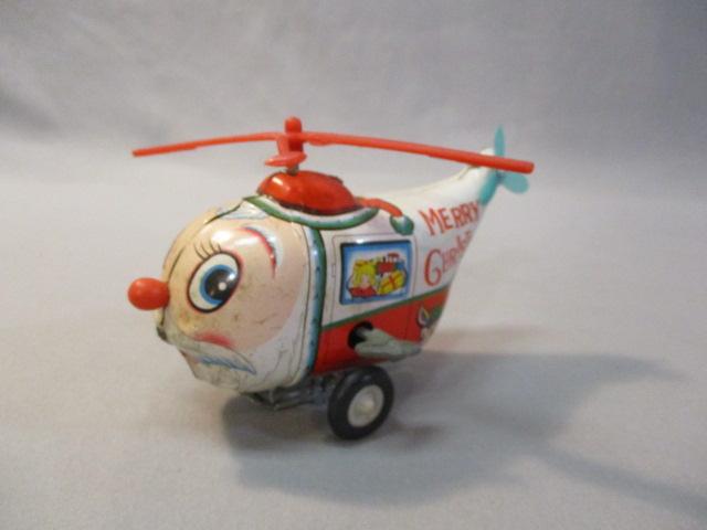 Vintage Santa Windup Tin Toy Helicopter - Made In Korea 7" x 4"