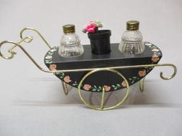 Vintage Miniature Flower Cart Salt & Pepper Shakers In Original Box