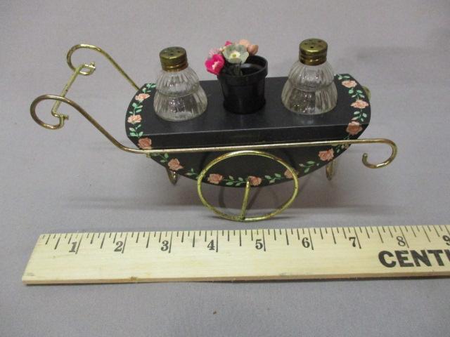 Vintage Miniature Flower Cart Salt & Pepper Shakers In Original Box