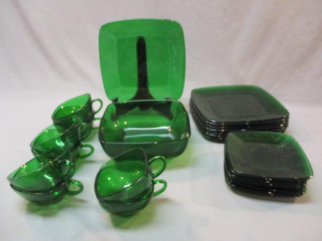 25 Pieces of Vintage  Anchor Hocking Forest Green Dishes
