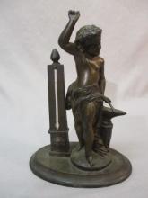 Vintage Cast Metal Boy Figure w/Thermometer