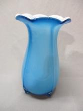 Vintage Blue Cased Glass Vase 9 1/2"