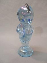 Vintage Blue Iridescent Glass Kewpie Marked Kewpie 6 1/2"