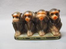 1950's Monkey's Ceramic Bank - Made in Japan 7" x 4"