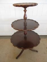 Vintage 3 Tier Mahogany Pie Crust Top w/Brass Claw Feet