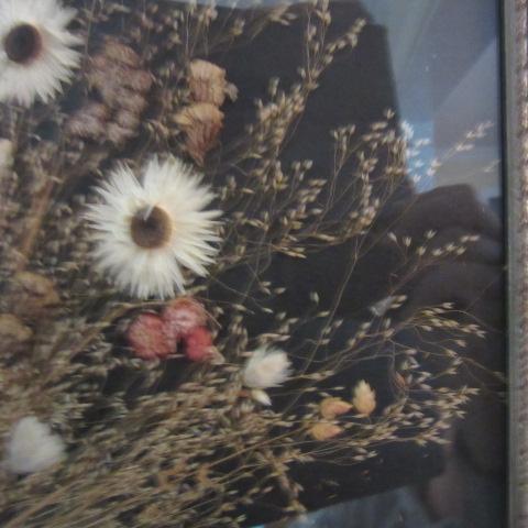 Vintage Serving Tray with Dried Flowers Under Glass